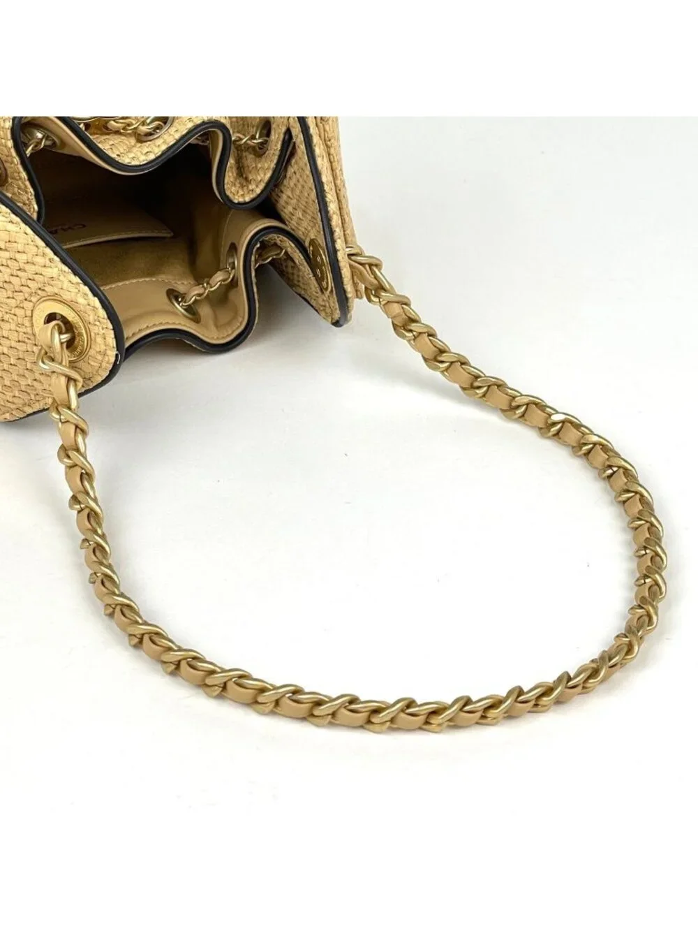 Chanel 25 Mini Handbag CC Logo Raffia Beige Black